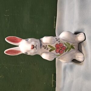 💙 Vintage N.S. Gustin Co. Ceramic Bunny Figurine | Blue Speckled Folk Art 8"